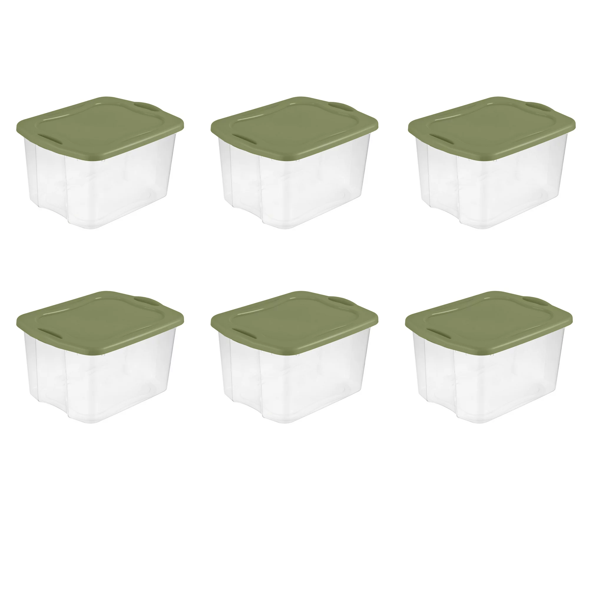 Sterilite 70 Qt. EZ Carry Plastic. Clear/Sage Legume. Set of 6