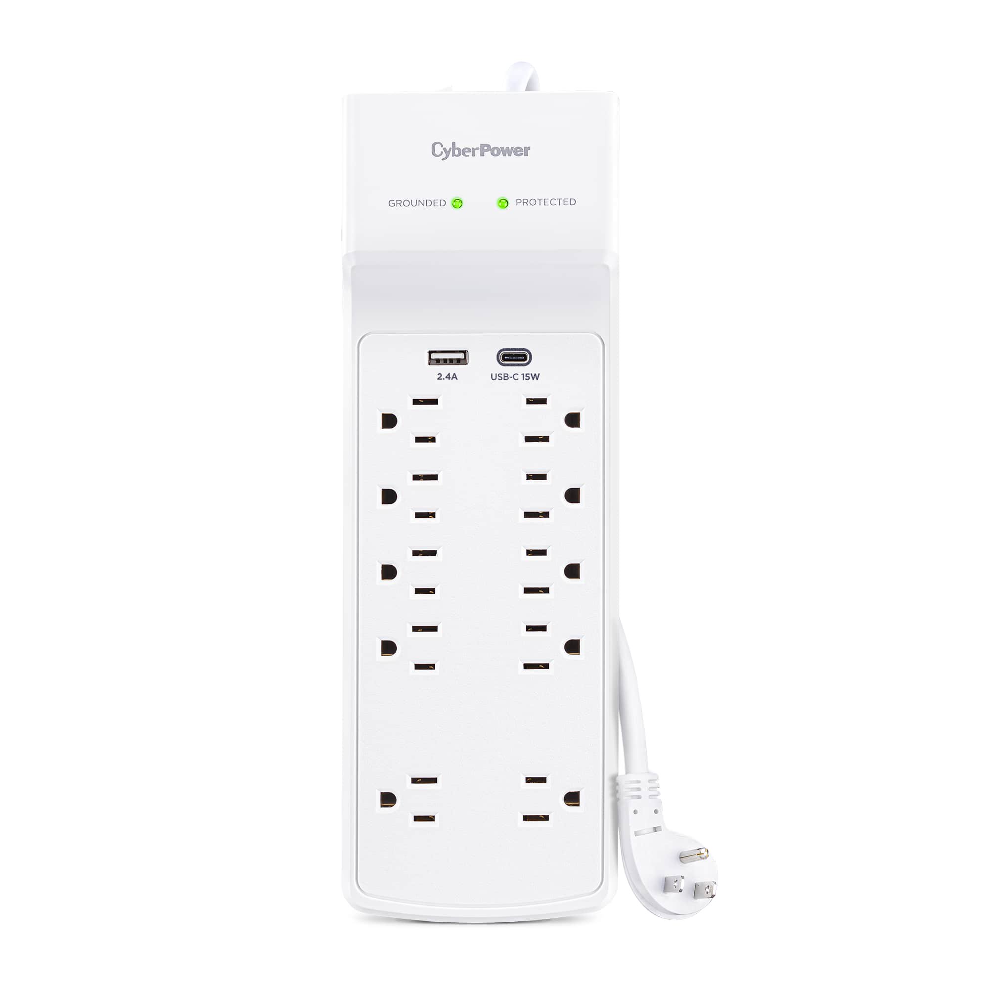 CyberPower Essential Series P1004UC - 3.600 Joule Surge Protector with 2 - 2.4 Amp USB Ports. White