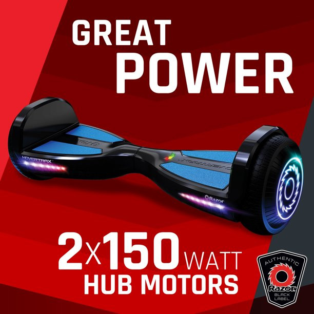 Razor Black Label Hovertrax Hoverboard For Kids Ages 8 And Up. Customizable Color Grip Tape & LED Lights. Black