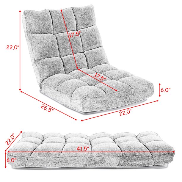 Costway Adjustable 14-Position Floor Chair Folding Lazy Gaming Sofa Chair Cushioned Gray