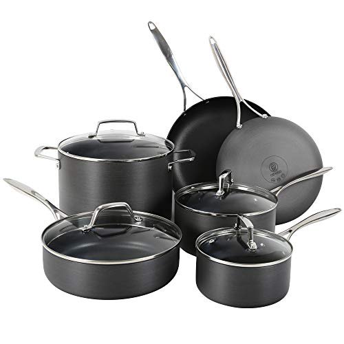 Othello CH-CO6 10-Piece Hard-Anodized Pots and Pans Cookware Sets. Black
