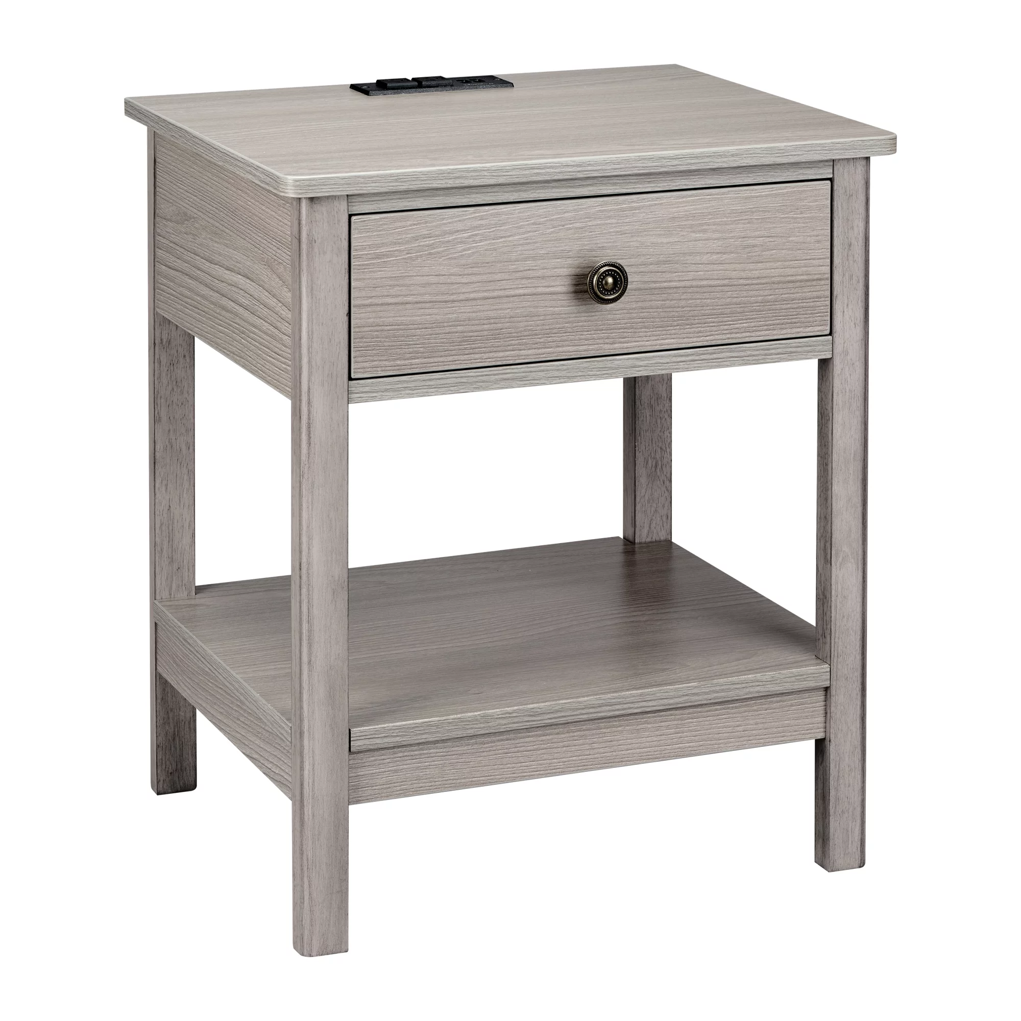 DecorTech Traditional Rectangular End Table with AC Power and USB Charging Ports. Gray