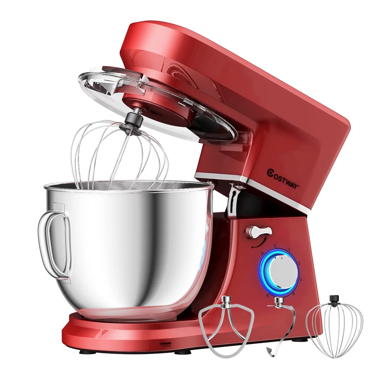 Costway Tilt-Head Stand Mixer 7.5 Qt 6 Speed 660W with Dough Hook. Whisk & Beater. Red