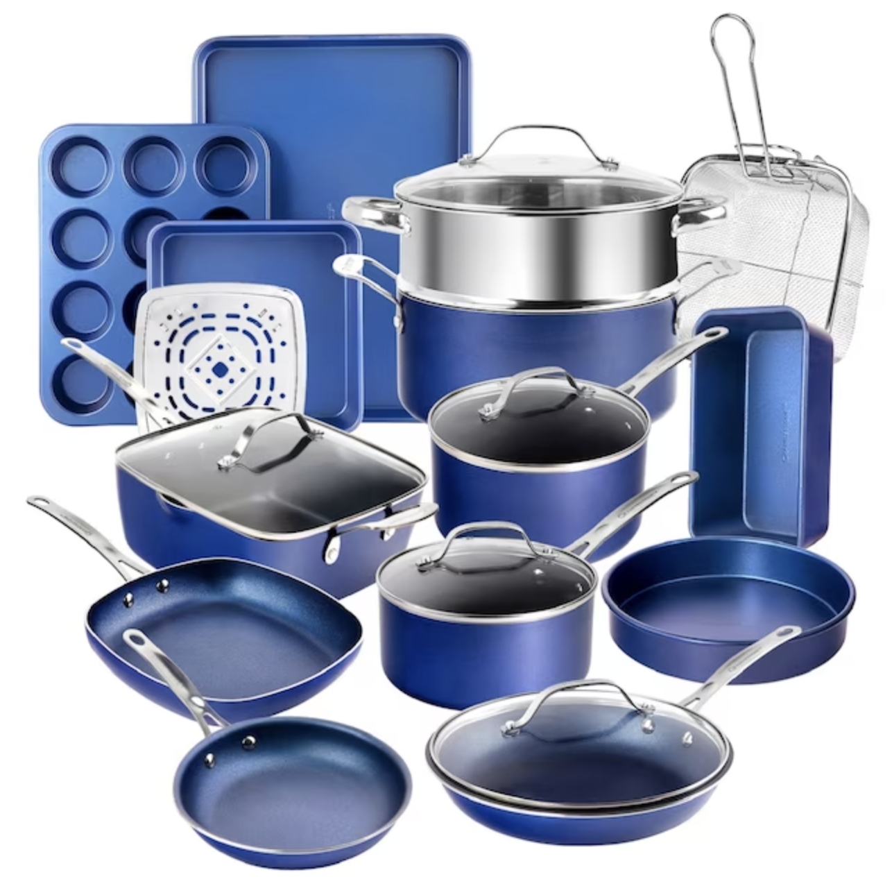 GraniteStone Diamond 20-Piece 23.4-in Aluminum Cookware Set Lid(s) Included