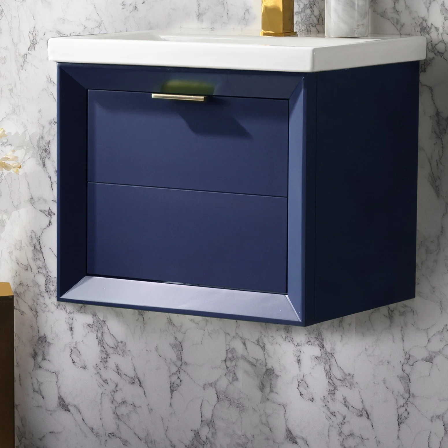 Everly Quinn Draven 20.39” Wall Mounted Single Bathroom Vanity with Porcelain Vanity Top