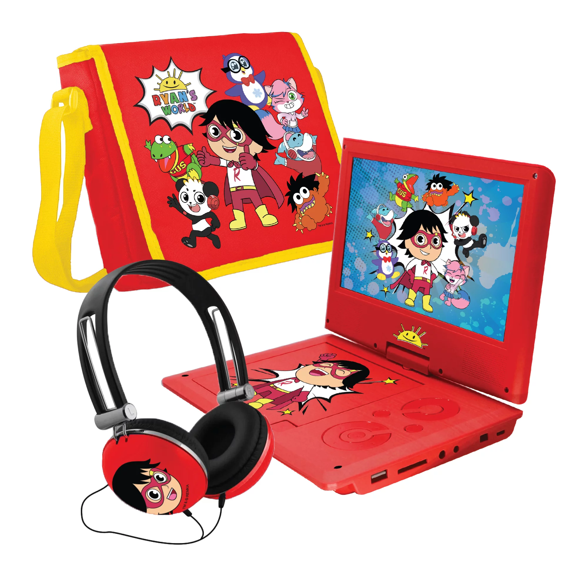 Ryan-s World 9″ Portable DVD Player With Matching Headphones And Carrying Case + Free Ryan And Friends DVD