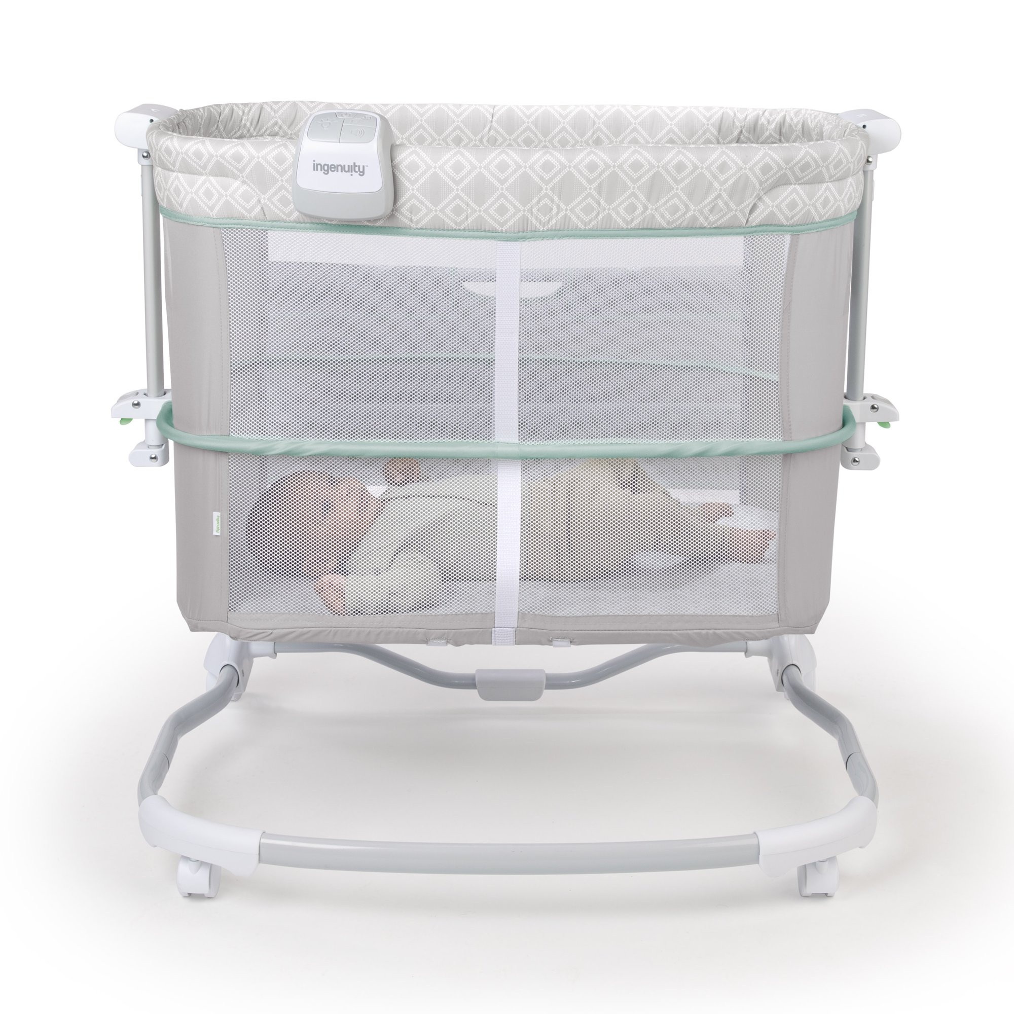 Ingenuity Dream & Grow Bedside Baby Bassinet 2-Mode Crib 0-12 Months. Adjustable Height - Tesse (Gray. Green)