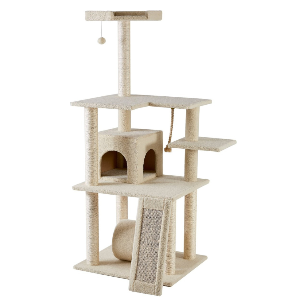 Frisco 62-in Faux Fur Cat Tree & Condo. Cream