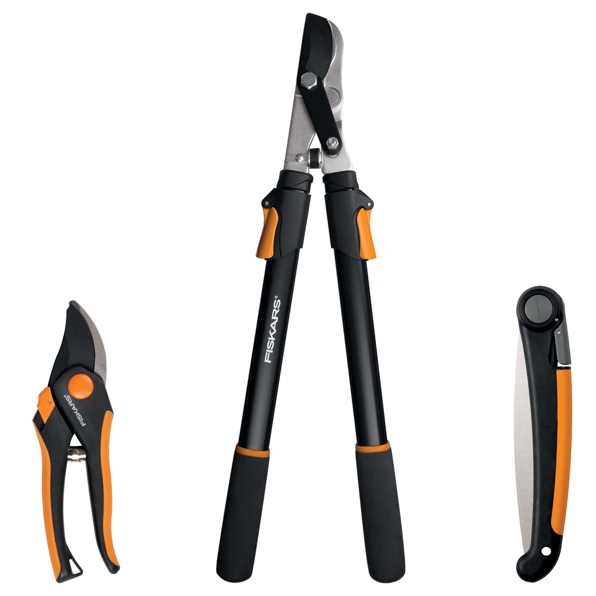 Fiskars 3-Piece Tree & Shrub Care Set. Pruner. Lopper & Saw
