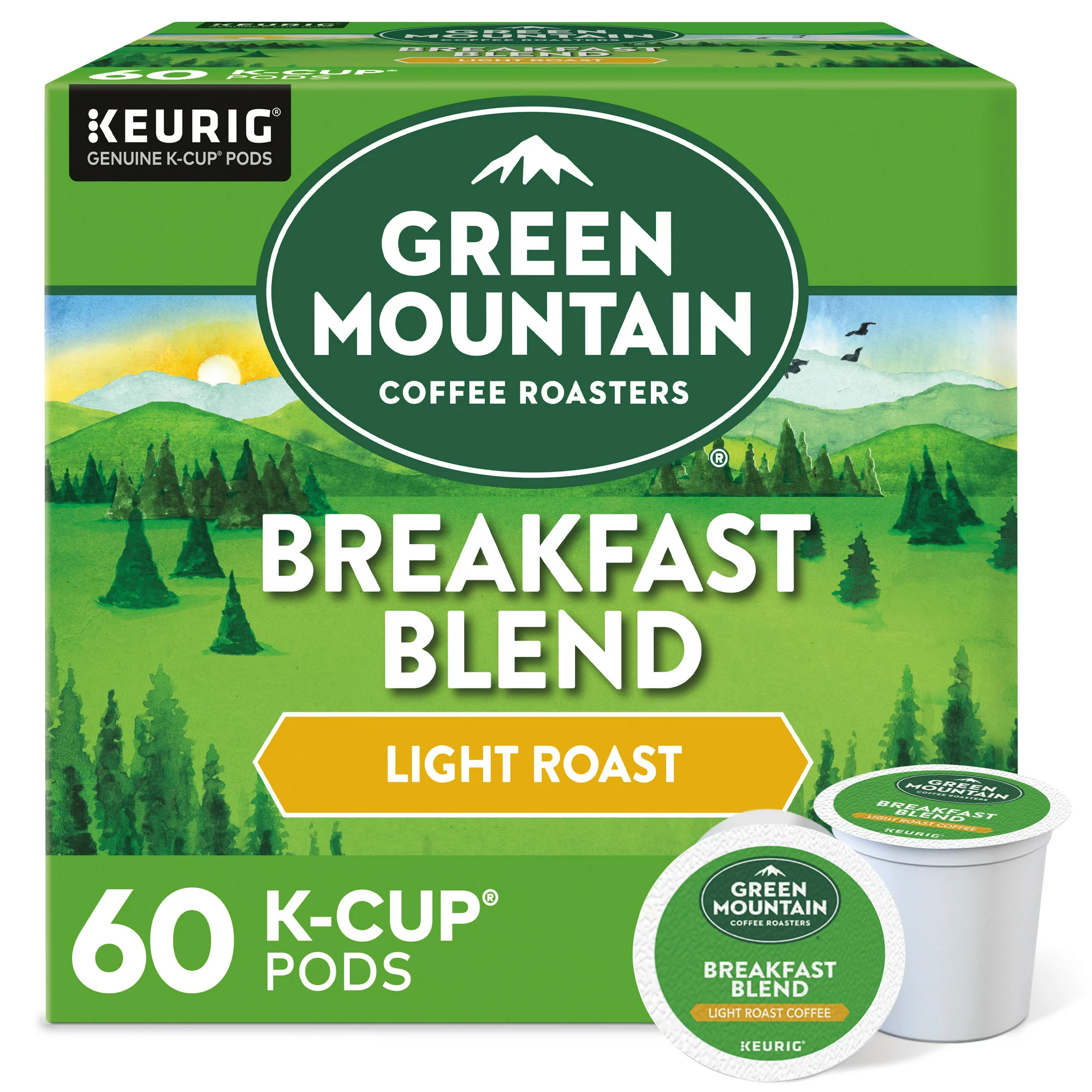 Green Mountain Coffee Breakfast Blend Single Serve K-Cup Pods. Light Roast Coffee. 60 Count