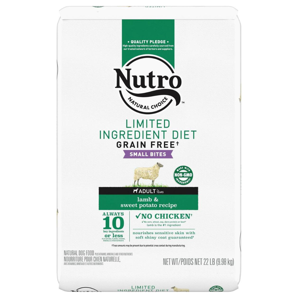 Nutro Limited Ingredient Diet Sensitive Support with Real Lamb & Sweet Potato Grain-Free Small Bites Adult Dry Dog Food. 22-lb bag