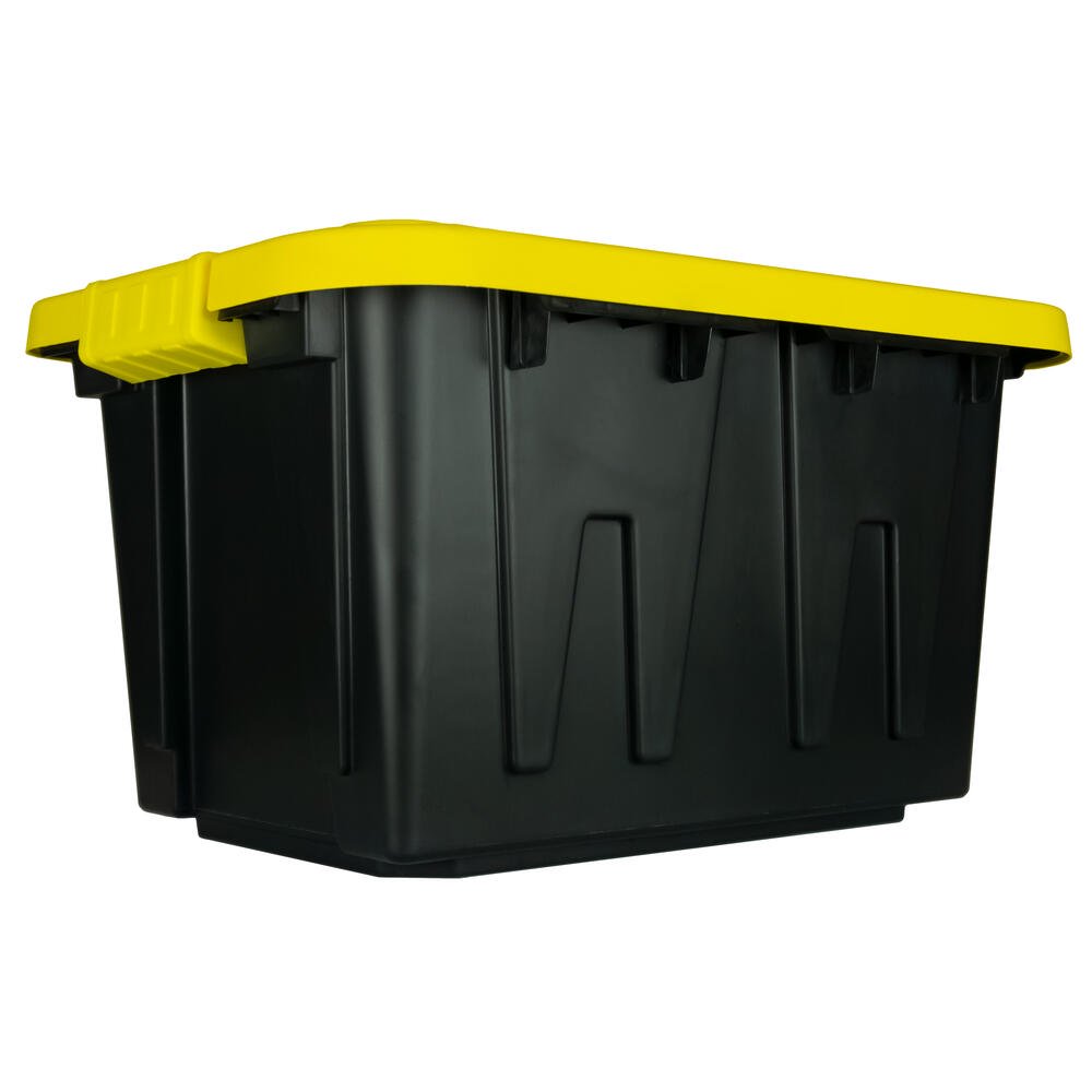 Juggernaut Storage 12 Gal. Plastic Storage Tote. Black Bottom and Yellow Snap Lid (6 pk.)