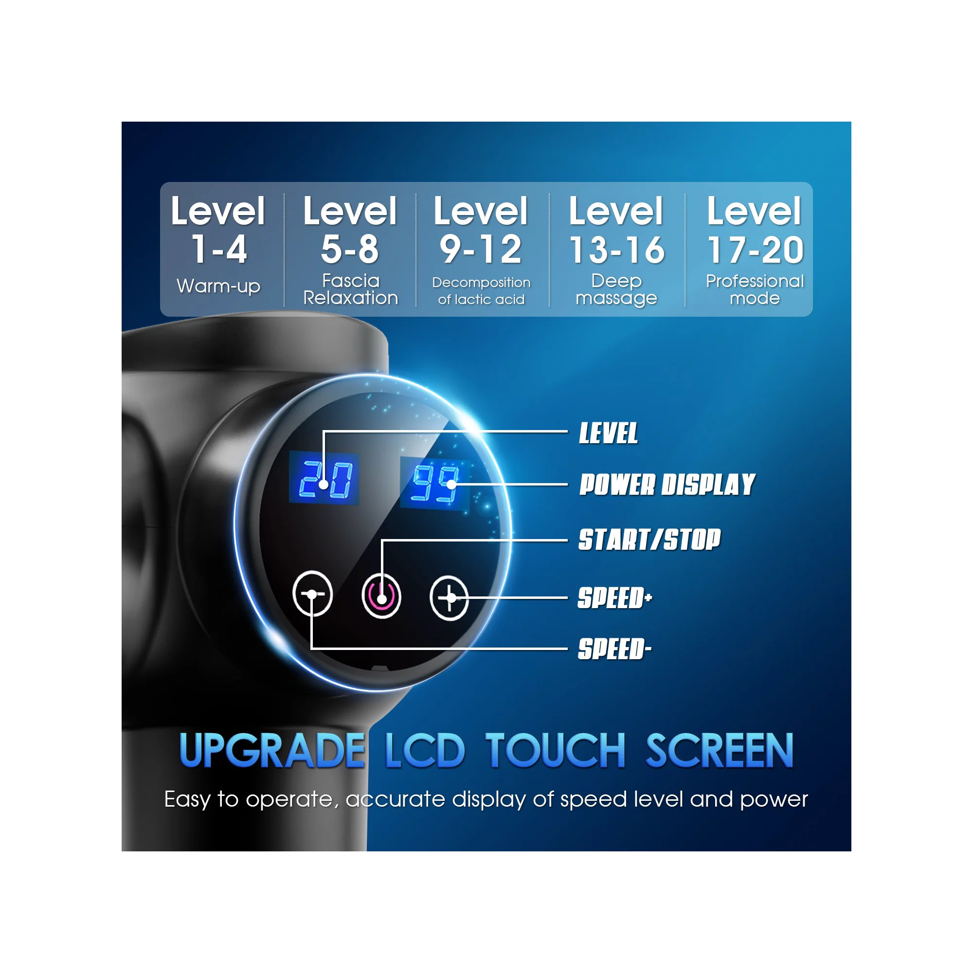 Bob and Brad EM-19 Deep Tissue Percussion Massage Gun. Muscle Massager with 20 Speeds and 6 Heads