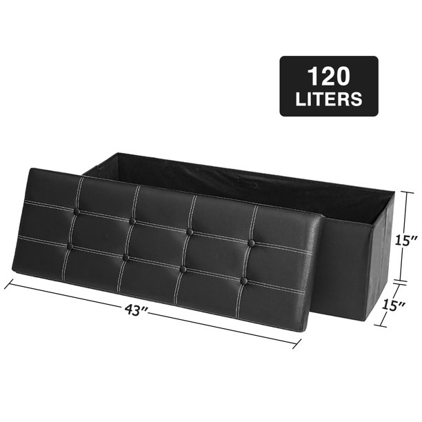 Lusimo 43 Inches Folding Storage Ottoman Bench. Black