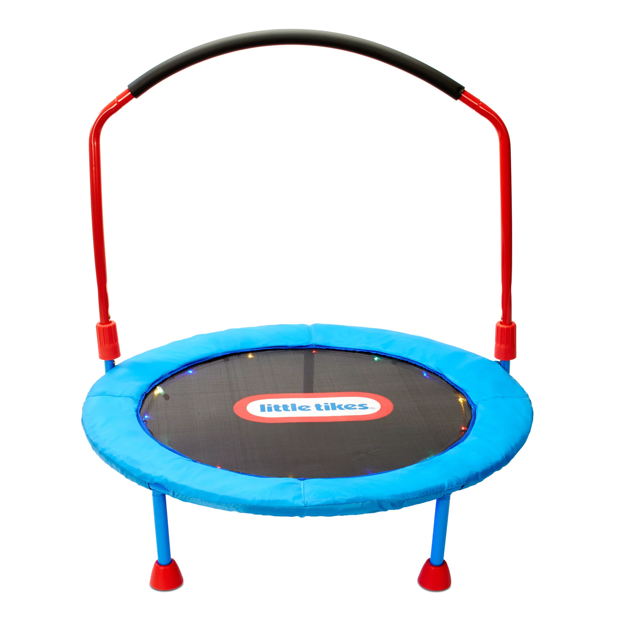 Little Tikes Light-Up 3′ Kids Trampoline LED Lights and Folding Padded Handle. Blue and Red