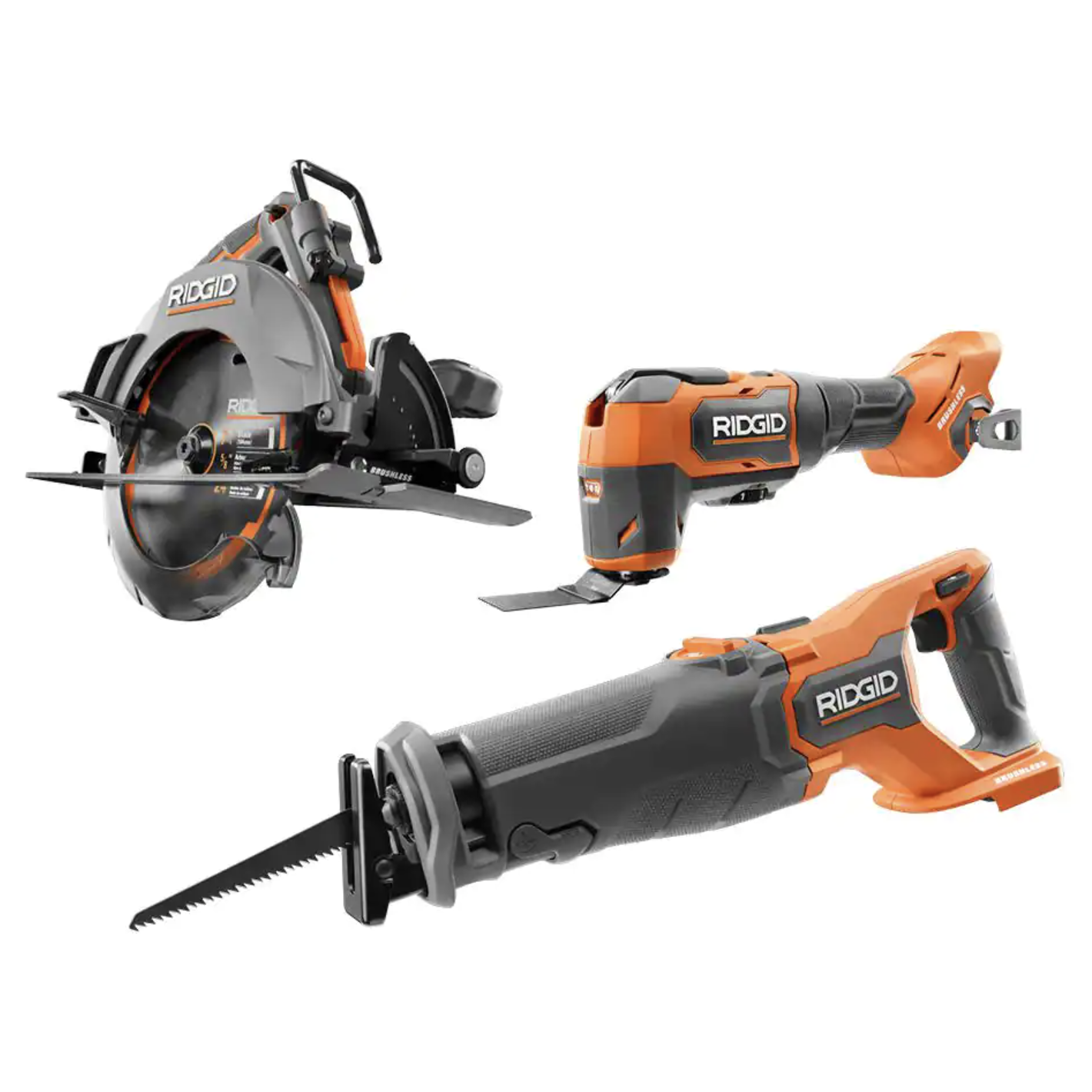 Ridgid R92164SBN 18V Brushless Cordless 3-Tool Combo Kit with Reciprocating Saw. Multi-Tool. and 7-1/4 in. Circular Saw. Tools Only