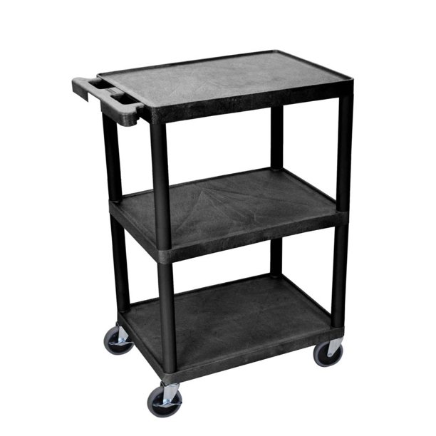Luxor 24×18 Structural Foam Plastic Utility Cart - 3 Shelves. Black