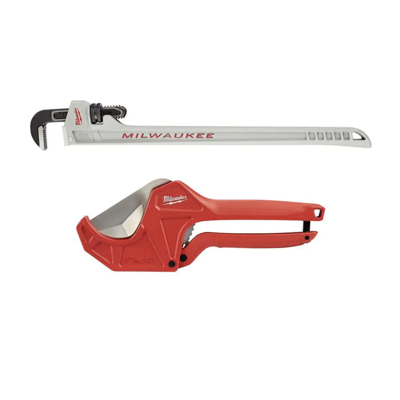 Milwaukee 2-3/8 in. Ratcheting PVC Pipe Cutter with 10 in. Aluminum Pipe Wrench with POWERLENGTH Handle (2-PC)