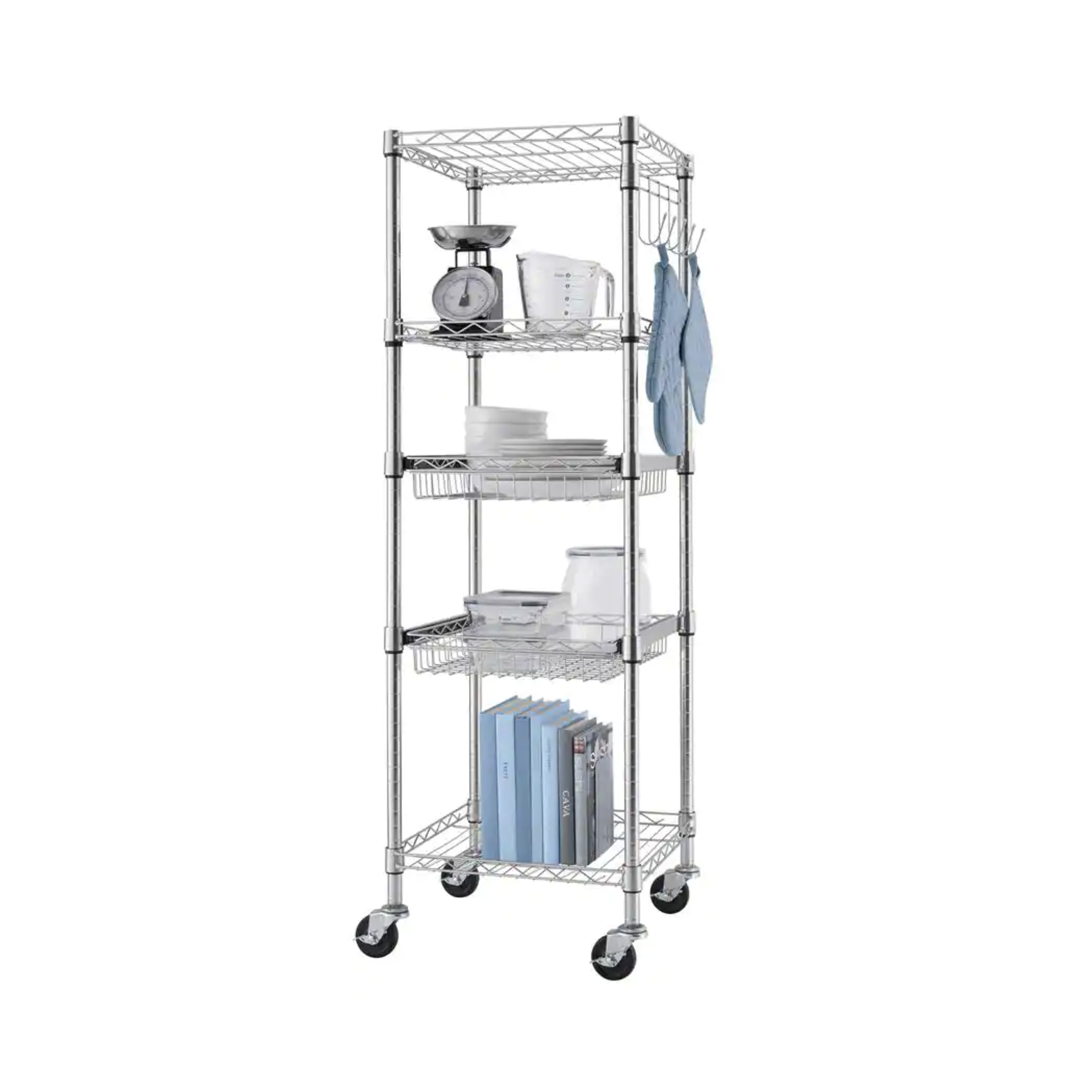Trinity EcoStorage Chrome Rolling 5-Tier Steel Wire Shelving Unit (18 in. W x 57 in. H x 18 in. D)