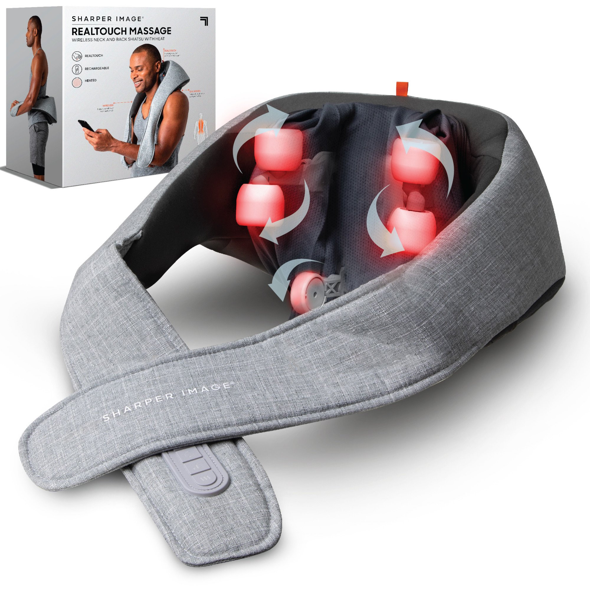 Sharper Image Realtouch Shiatsu Massager. Wireless & Rechargeable. Best Massager for Neck Back Shoulders Feet Legs w/ 6 Massage Heads