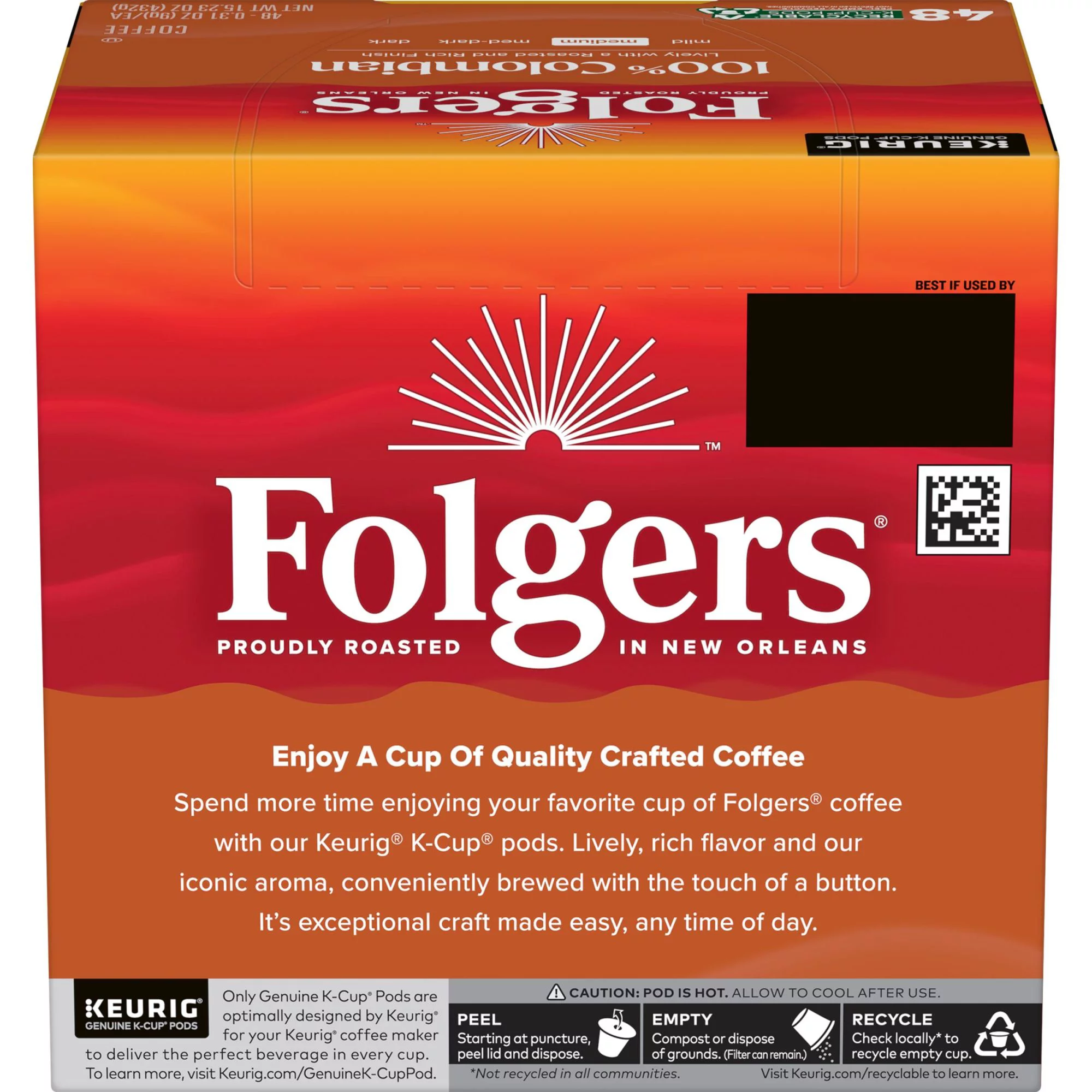 Folgers 100% Colombian Medium Roast Coffee. 48 Keurig K-Cup Pods