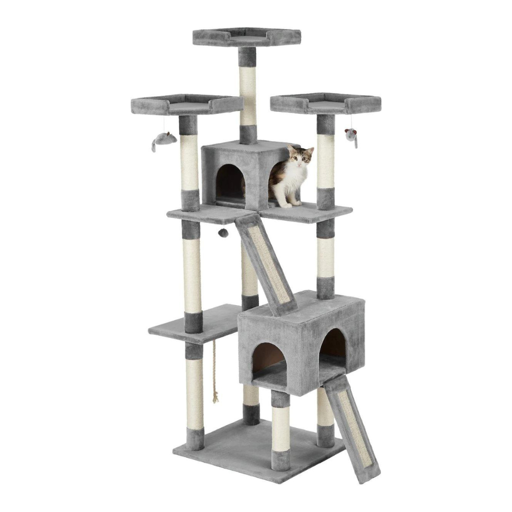 Frisco 72-in Faux Fur Cat Tree & Condo. Gray