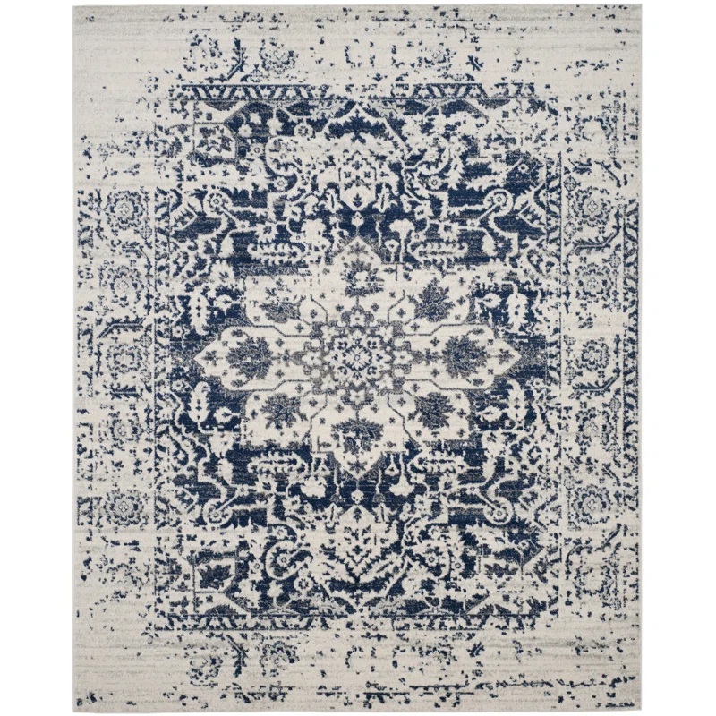 Bungalow Rose Irania Machine Woven/Power Loomed Cream/Navy Rug. Rectangle 10′ x 14′