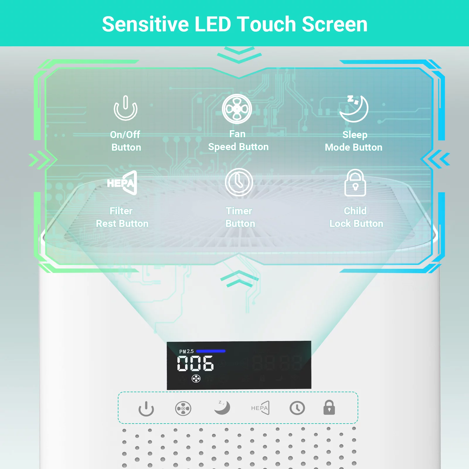 DR.J Professional Air Purifier for Home Large Room. 1800 sq. ft. H13 True HEPA Filter. 4-Stage Auto Mode 12H Timer