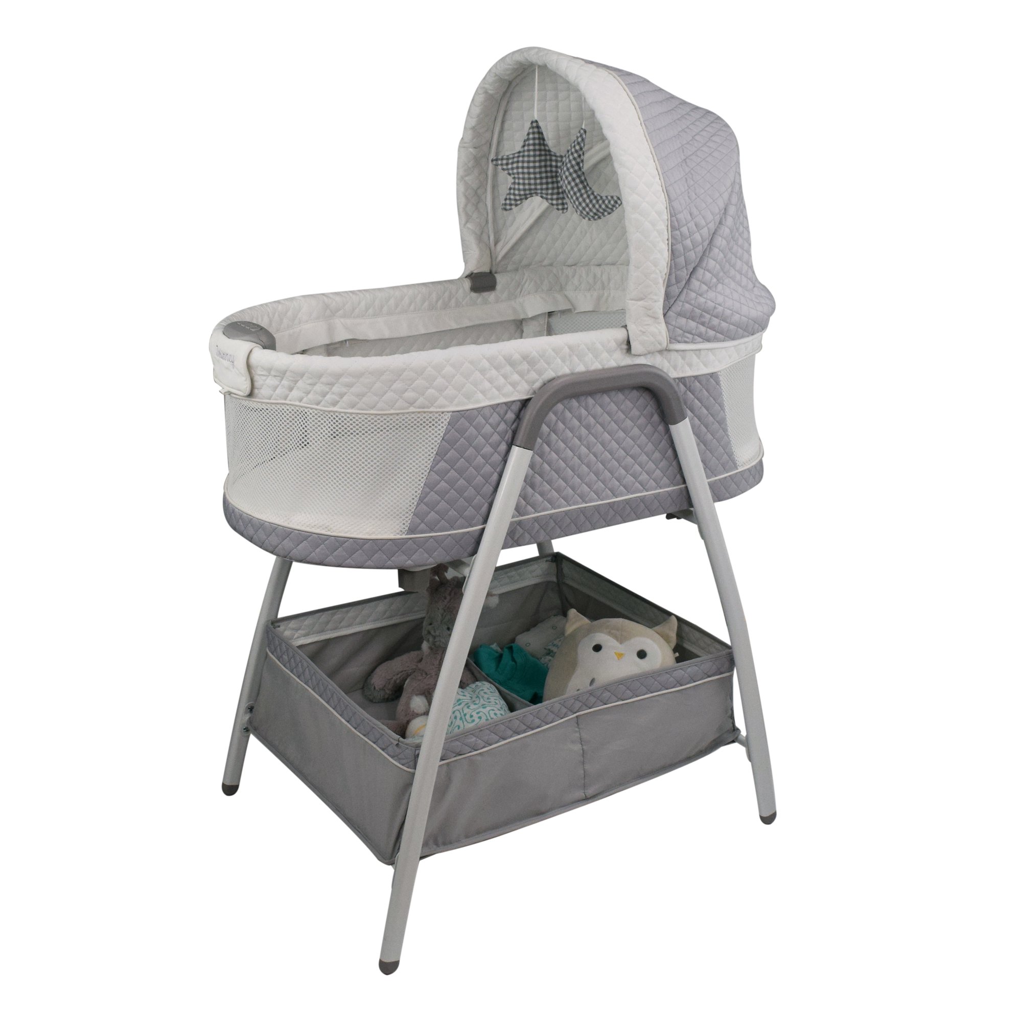 TruBliss Bassinets 3-in-1 Journey Bassinet Crib Sleeper with Vibration and Sounds. Light Gray