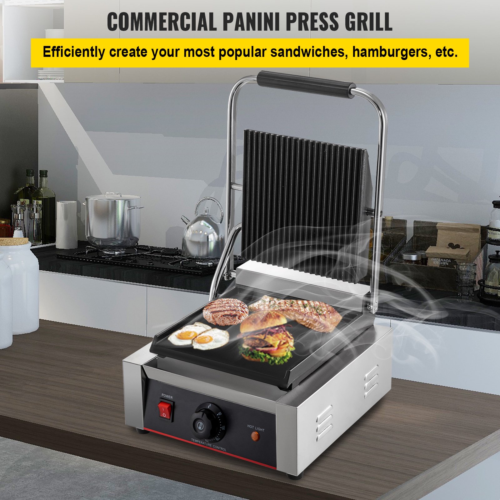Vevor 110V Commercial Sandwich Press Grill 1800W Electric Panini Maker