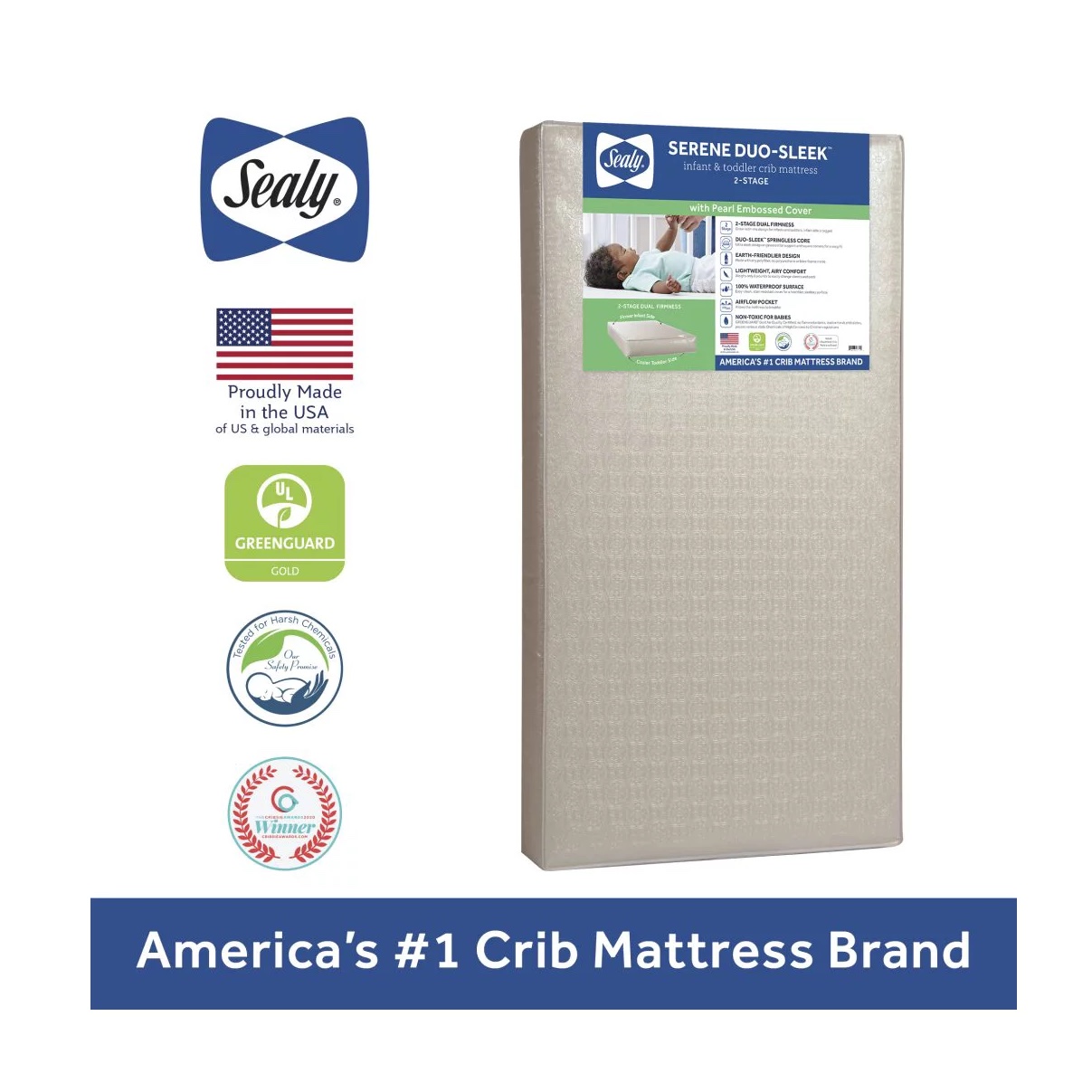 Sealy Serene Duo-Sleek 2-Stage Foam Crib and Toddler Mattress. 52″ x 28″