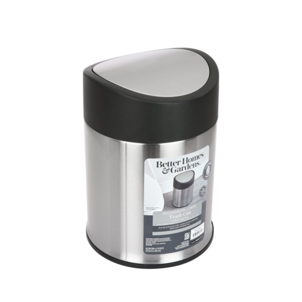 Better Homes & Gardens 1.3 gal / 5L Stainless Steel Bathroom Swing Top Garbage Can
