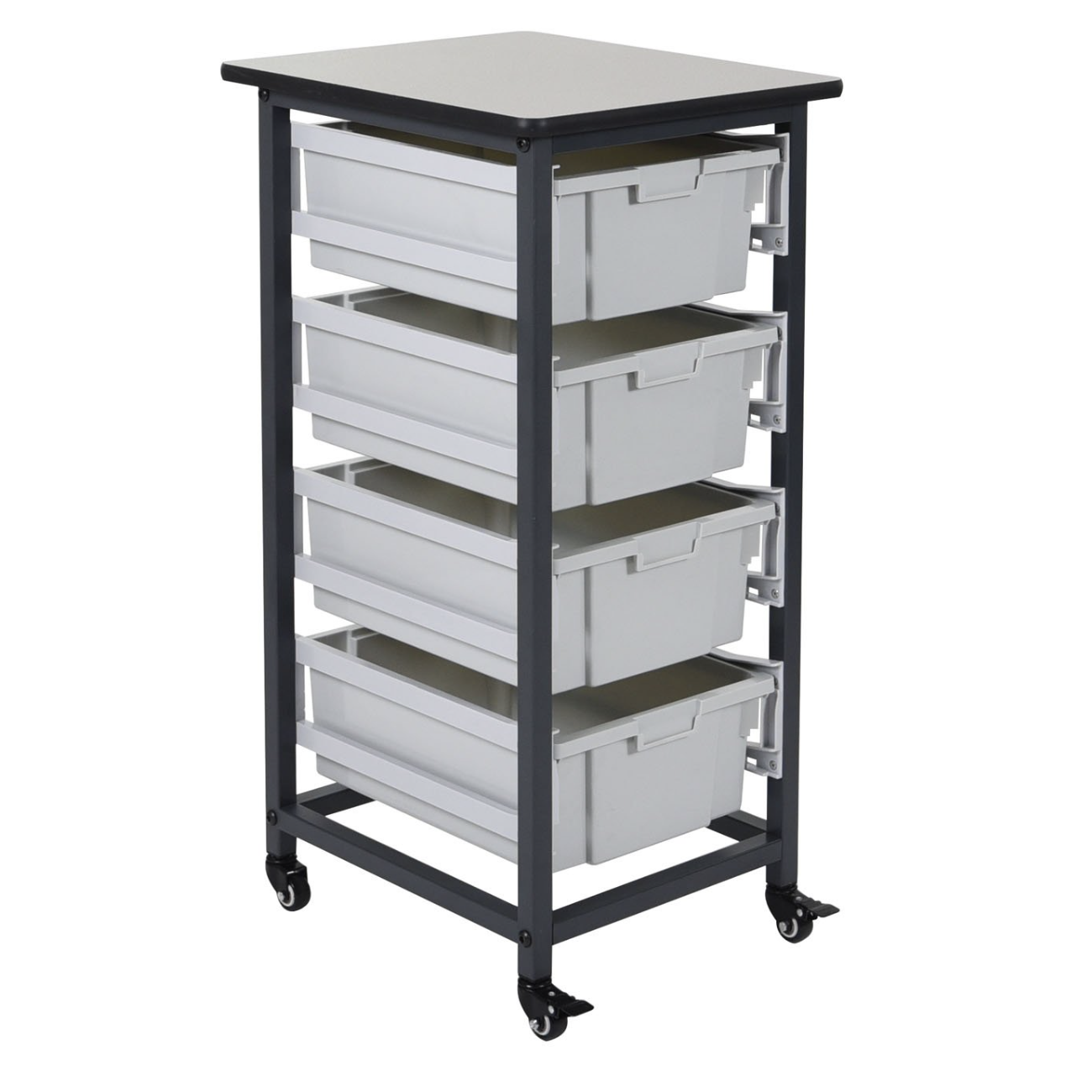 Luxor 17 in. x 20 in. Mobile Bin Storage Cart Single Row and Double Bin in Black Frame