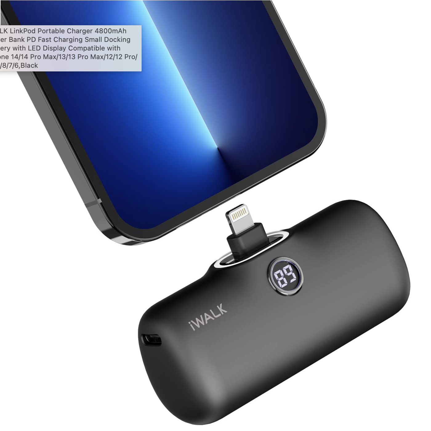 iWALK Portable Charger 4800mAh Power Bank Fast Charging. Compatible with iPhone. Black