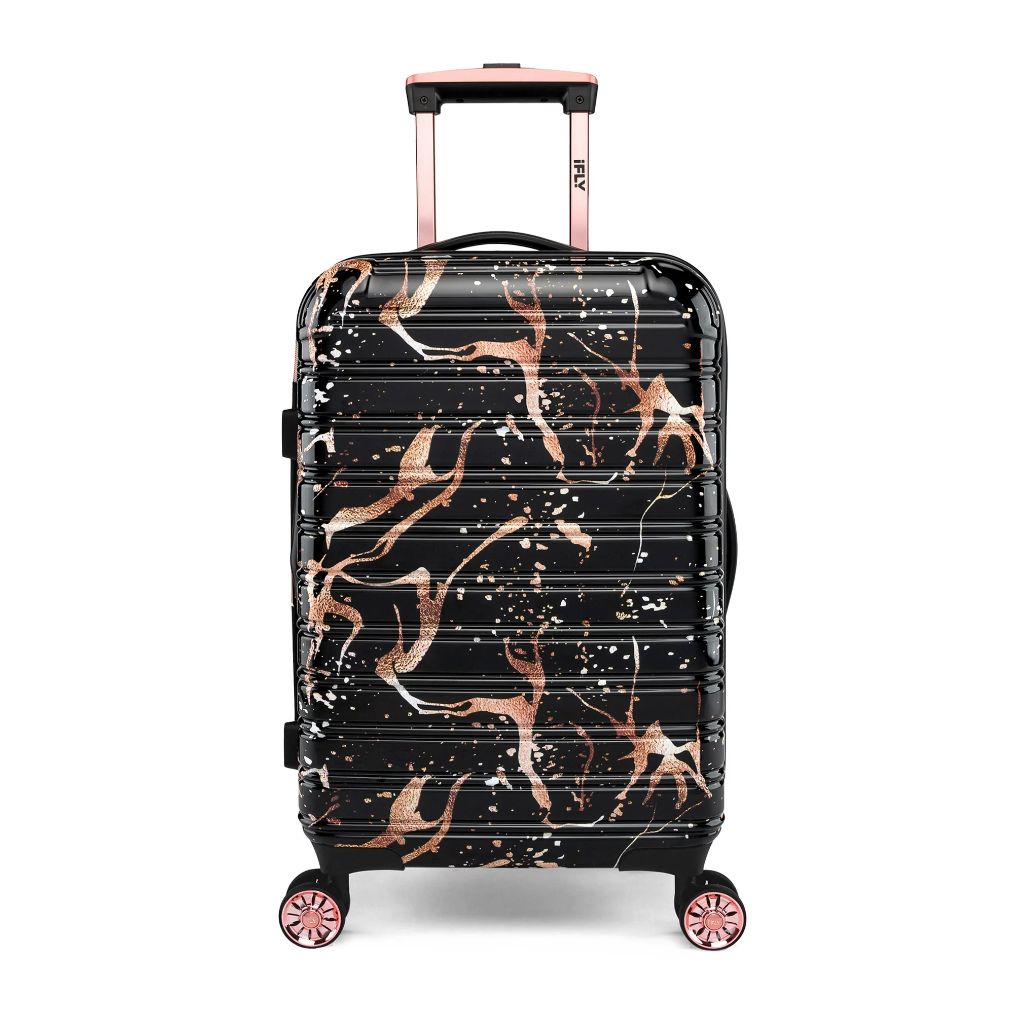 iFly Fibertech Black/Rose Gold Marble Hardside Luggage 20 Inch Carry-on