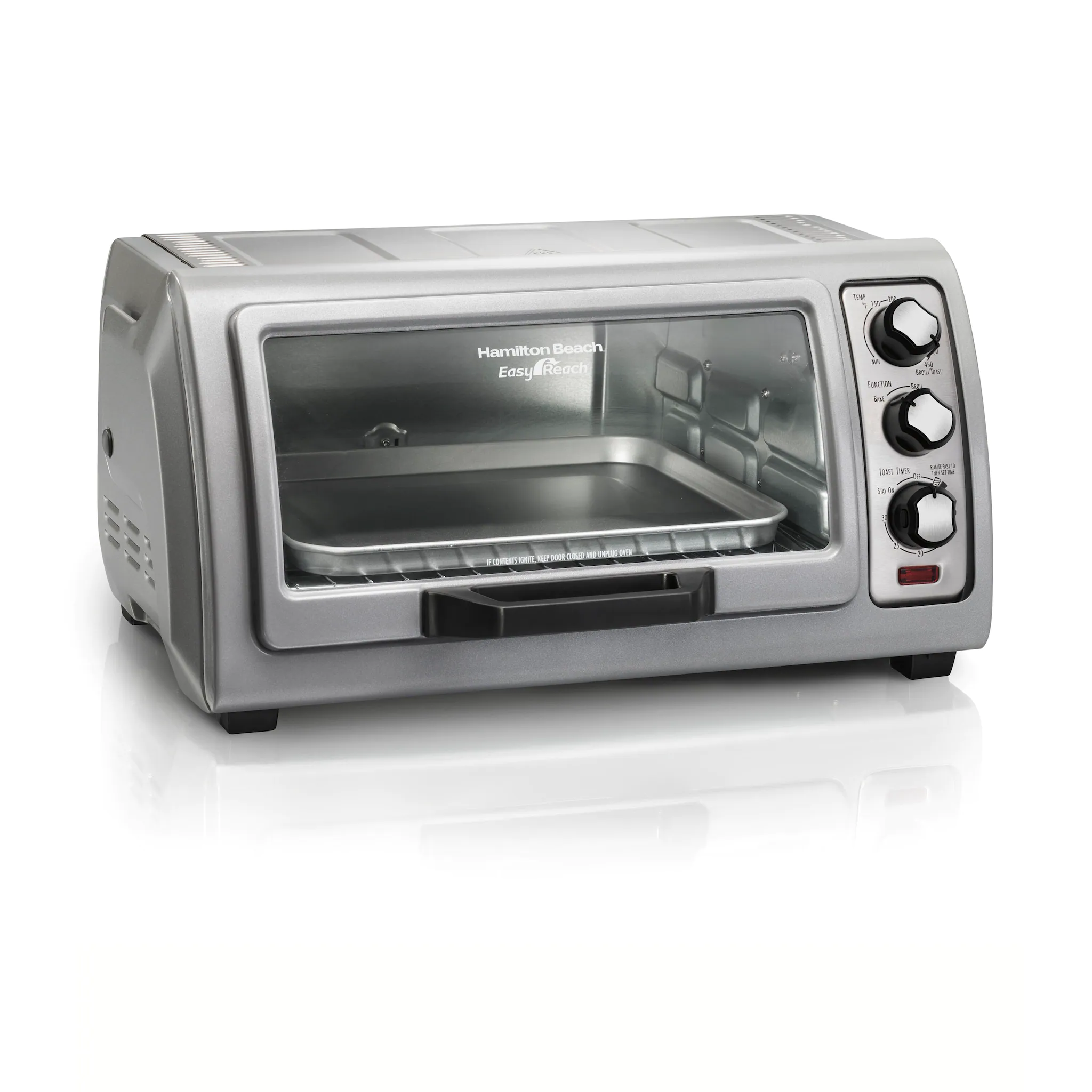 Hamilton Beach Easy Reach 1400 W 6-Slice Grey Toaster Oven With Roll Top Door