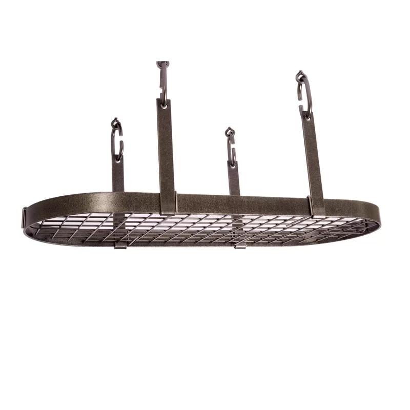 Enclume Premier Handcrafted 4-Point Oval Ceiling Pot Rack. Hammered Steel