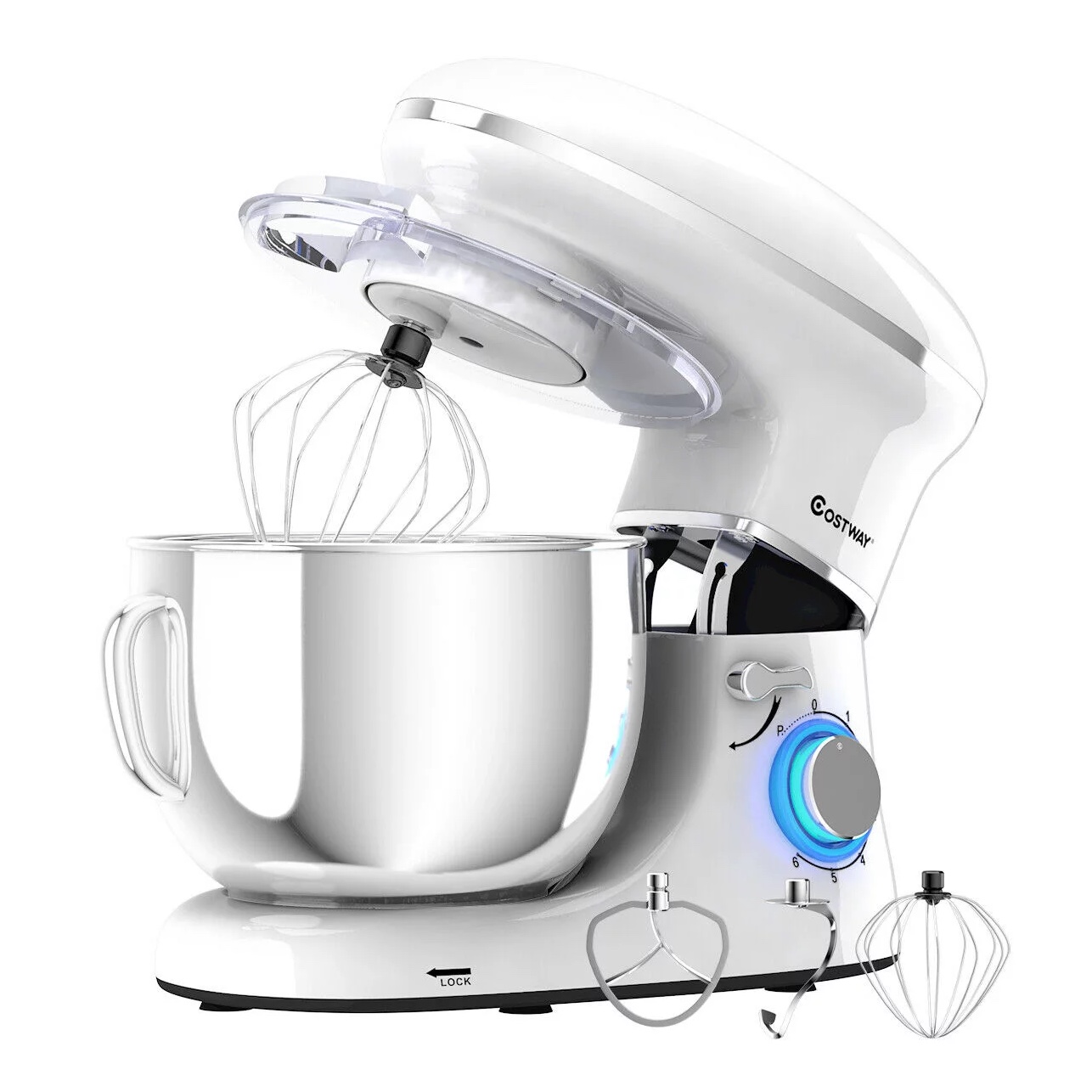 Costway 6-Speed 660W Dough Hook Whisk Beater 6.3Qt Tilt-Head Food Stand Mixer. White