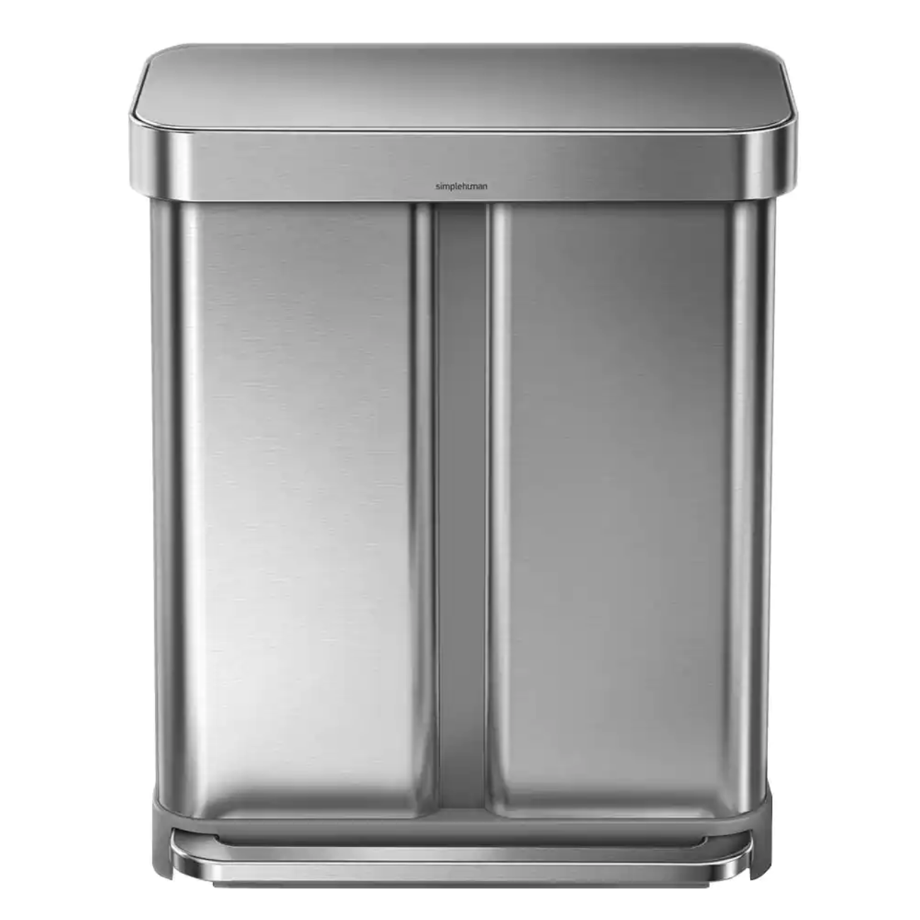 simplehuman 58-Liter Nano-Silver Clear Coat Brushed Stainless Steel Dual Recycling Step-On Trash Can