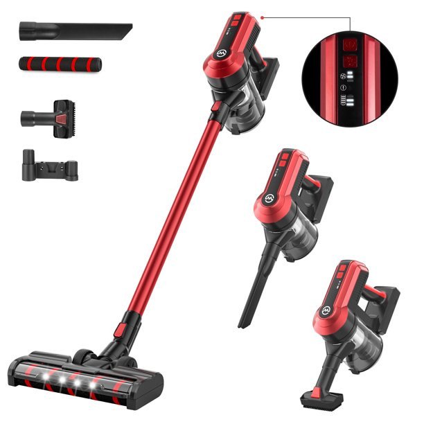 Moosoo Cordless Vacuum. Stick Vacuum Cleaner. 5 Stages Filtration. Red. WA-K23