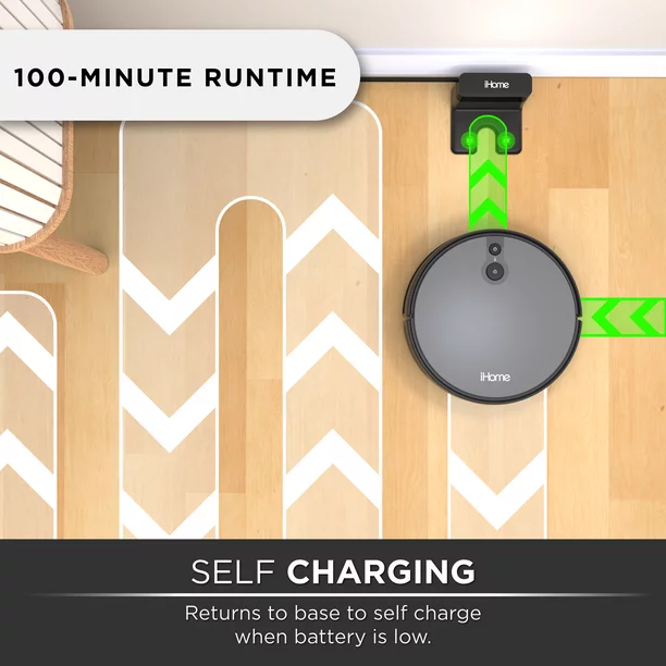 iHome AutoVac Juno Robot Vacuum With Mapping Technology. 2000pa Strong Suction Power. 100 Minute Runtime