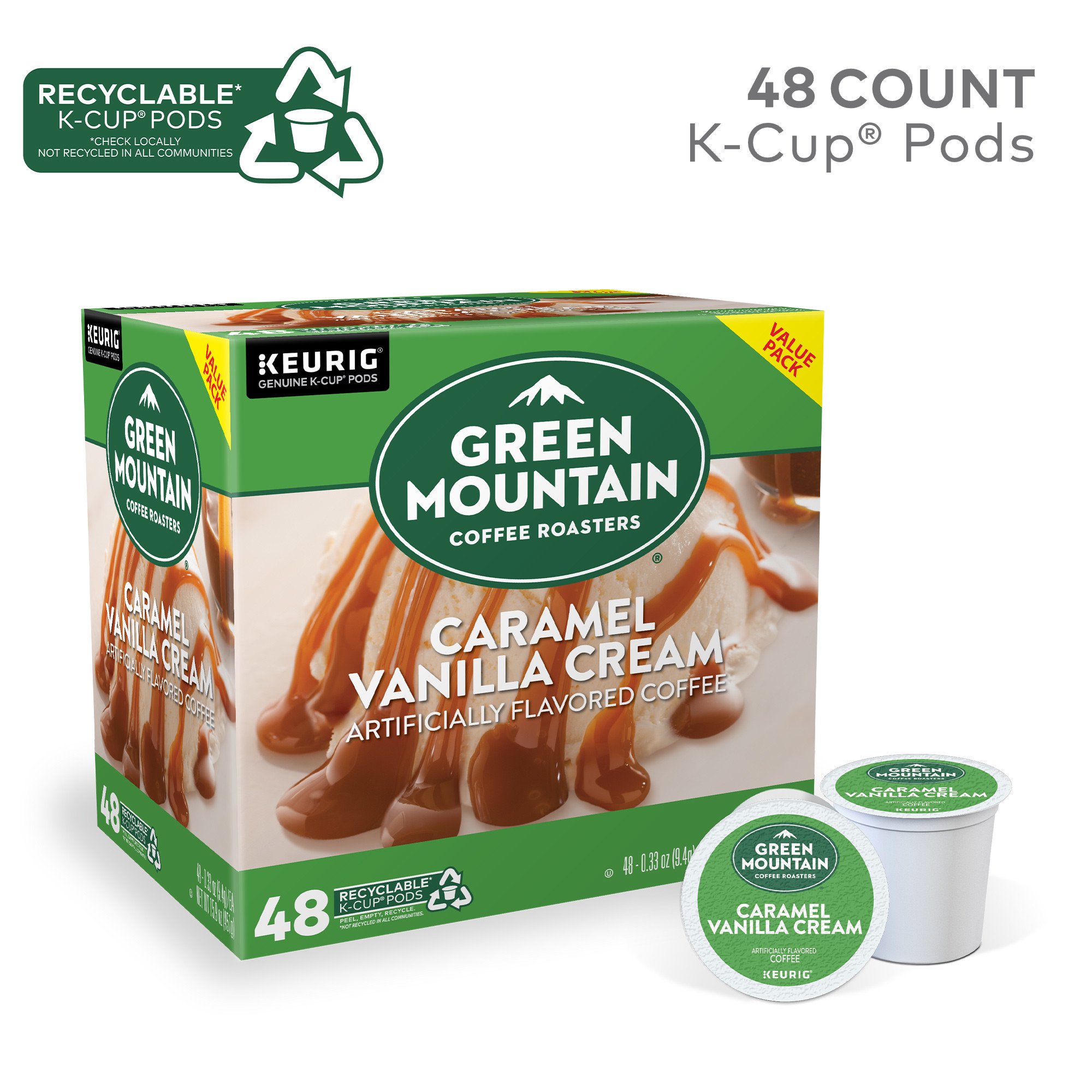 Green Mountain Coffee Caramel Vanilla Cream Keurig Single-Serve K-Cup pods. Light Roast Coffee. 48 Count