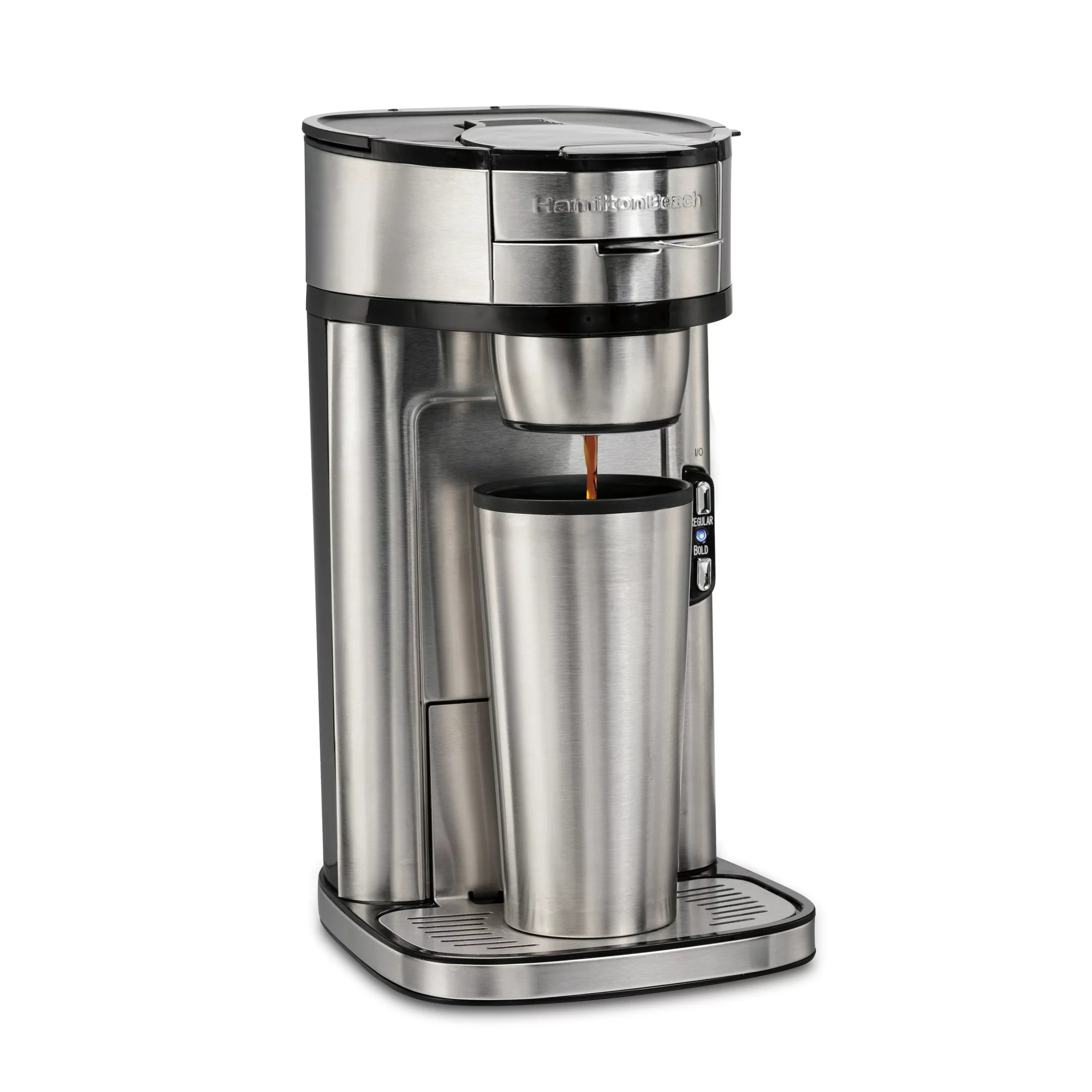 Hamilton Beach The Scoop Single-Serve Coffee Maker. 14 oz.. Stainless Steel