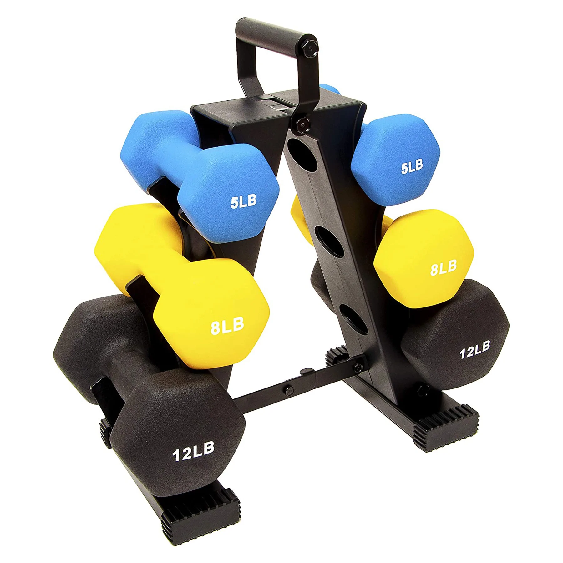 BalanceFrom Fitness 5. 8. and 12 Pound Neoprene Coated Dumbbell Set with Stand