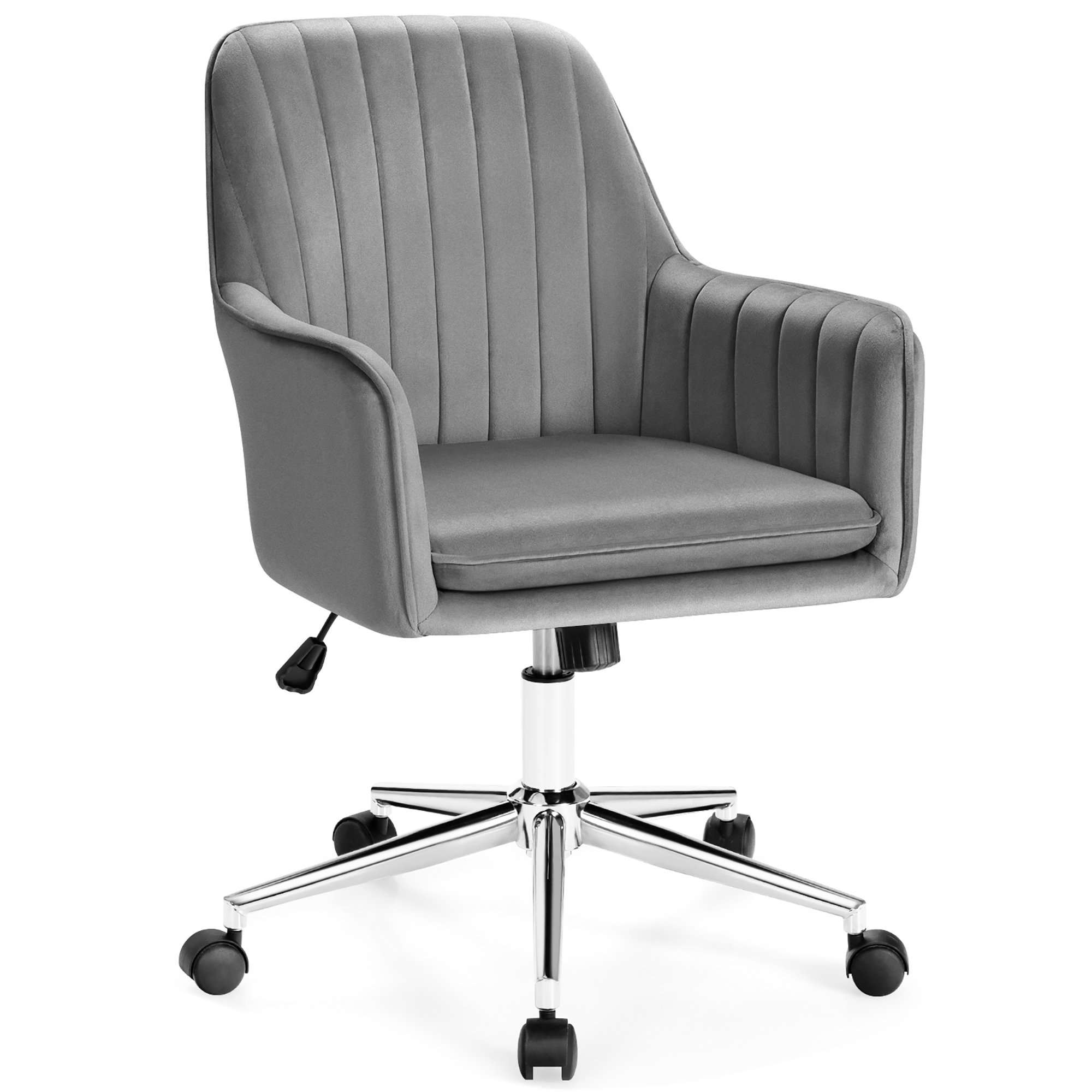 Costway Velvet Accent Office Armchair Adjustable Swivel Removable Cushion. Gray