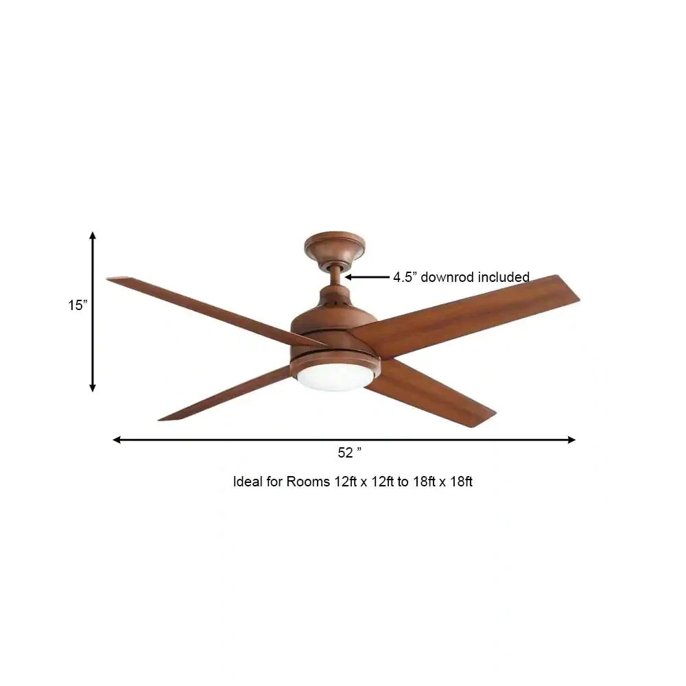 Home Decorators Collection Mercer 52 in. LED Indoor Distressed Koa Ceiling Fan With Light Kit and Remote Control