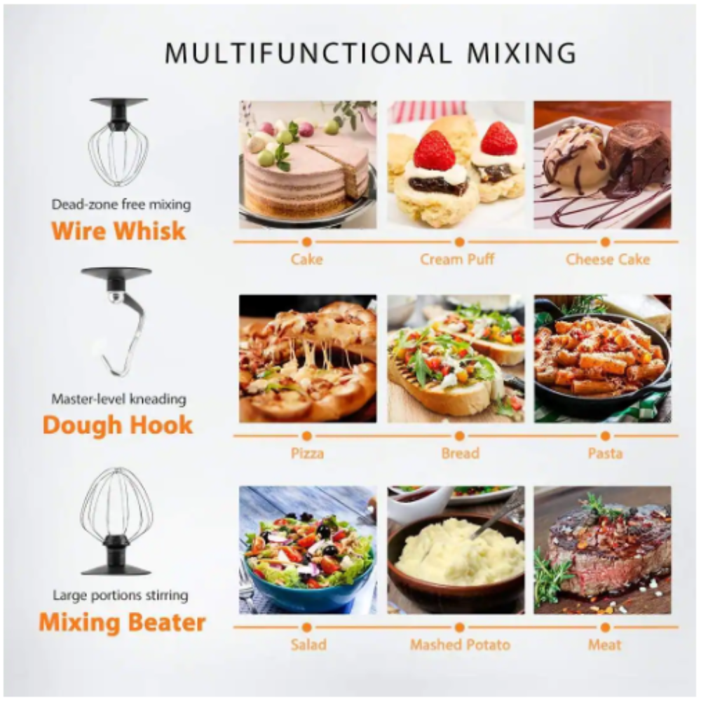 Vivohome 6 qt. 6- Speed Silver 3 in 1 Multifunctional Stand Mixer with Meat Grinder and Juice Blender. ETL Listed