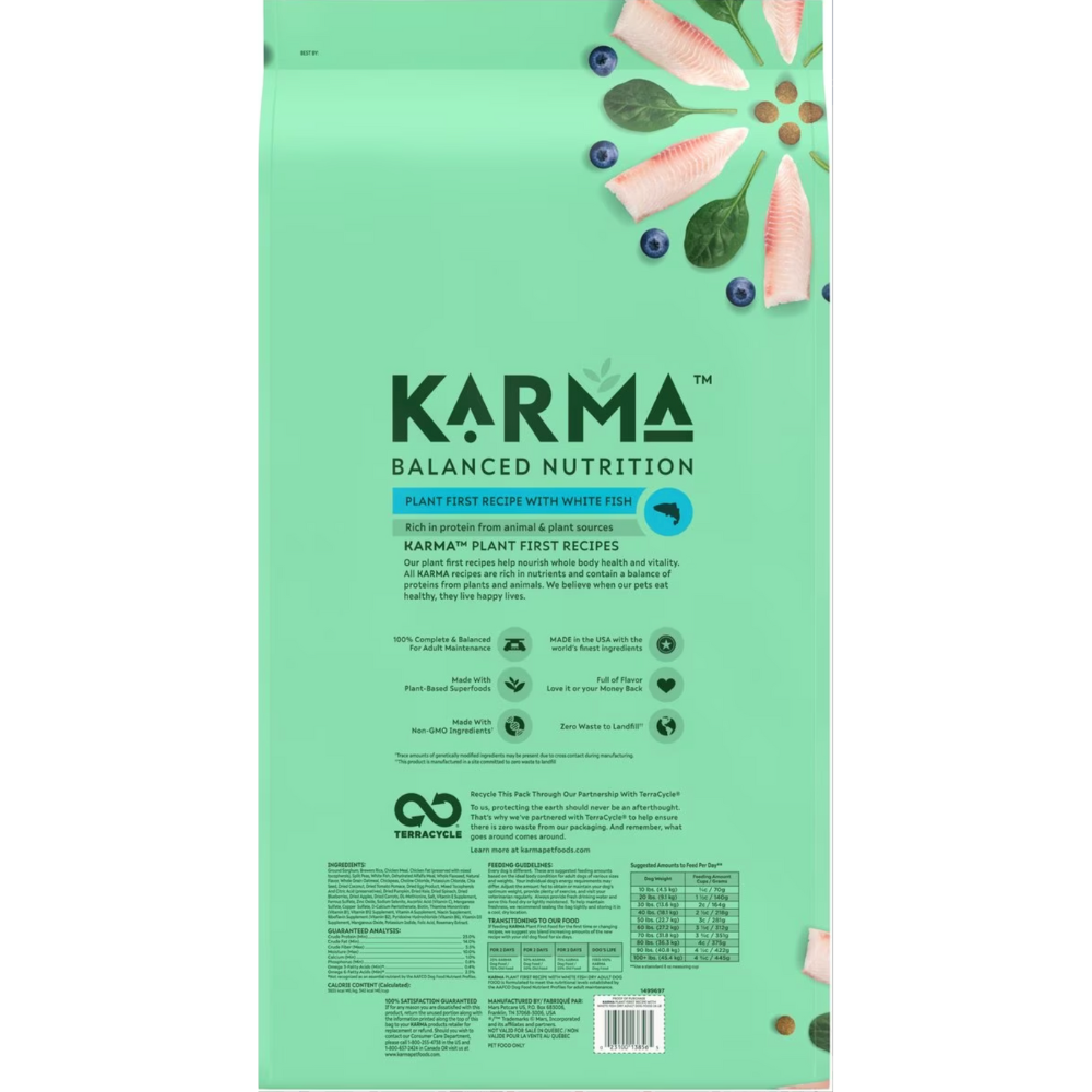 Karma Balanced Nutrition Plant First Recipe with White Fish Adult Dry Dog Food. 24-lb bag