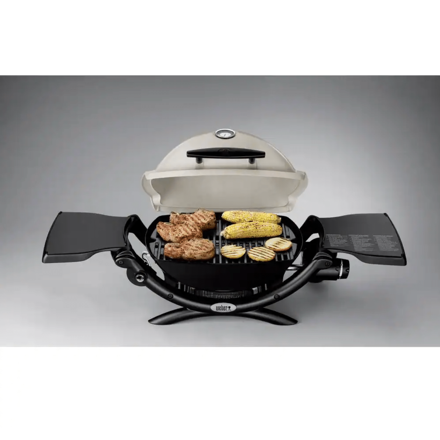 Weber Q 1200 1-Burner Portable Tabletop Propane Gas Grill in Titanium with Built-In Thermometer