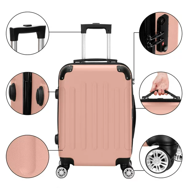 Zimtown Hardside Lightweight Spinner Rose Gold 3 Piece Luggage Set With TSA Lock. Rose Gold